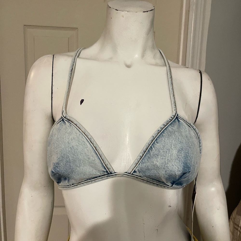 Denim Tie Detail Bralette - NastyGal, size 6